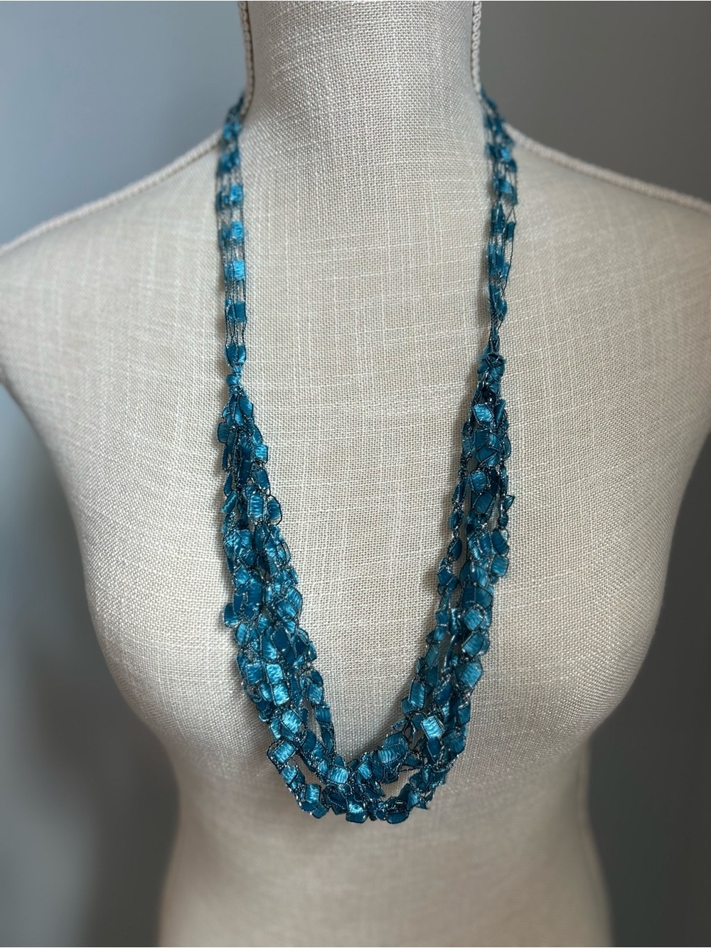 Turquoise/ Teal Multi-Strand Ladder Ribbon Adjustable Necklace